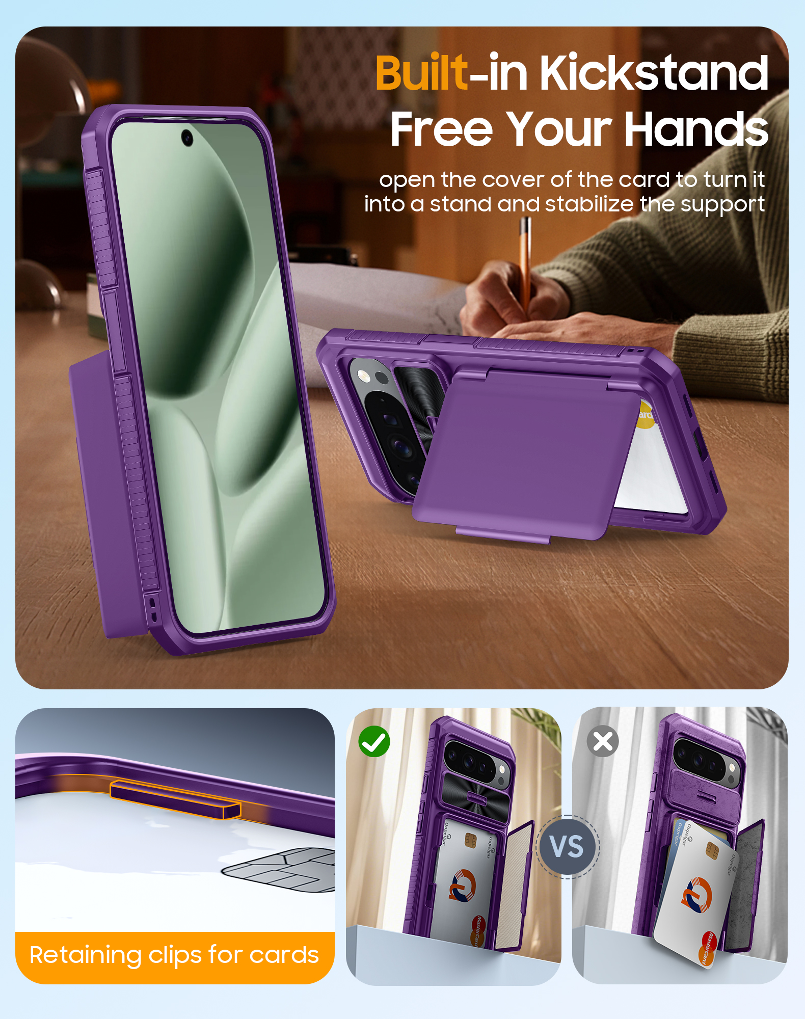 Vizvera for Google Pixel 10 Pro XL Wallet RFlD Cards Holder,Camera Control,Camera Cover,Rugged Shockproof Silicone Protective Phone Case-Purple