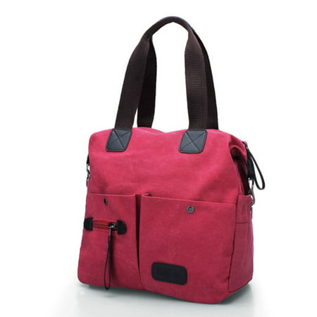 Women Men Canvas Shoulder Messenger School Crossbody Handbag Zip Tote Purse Bag,red (Best Totes For School)