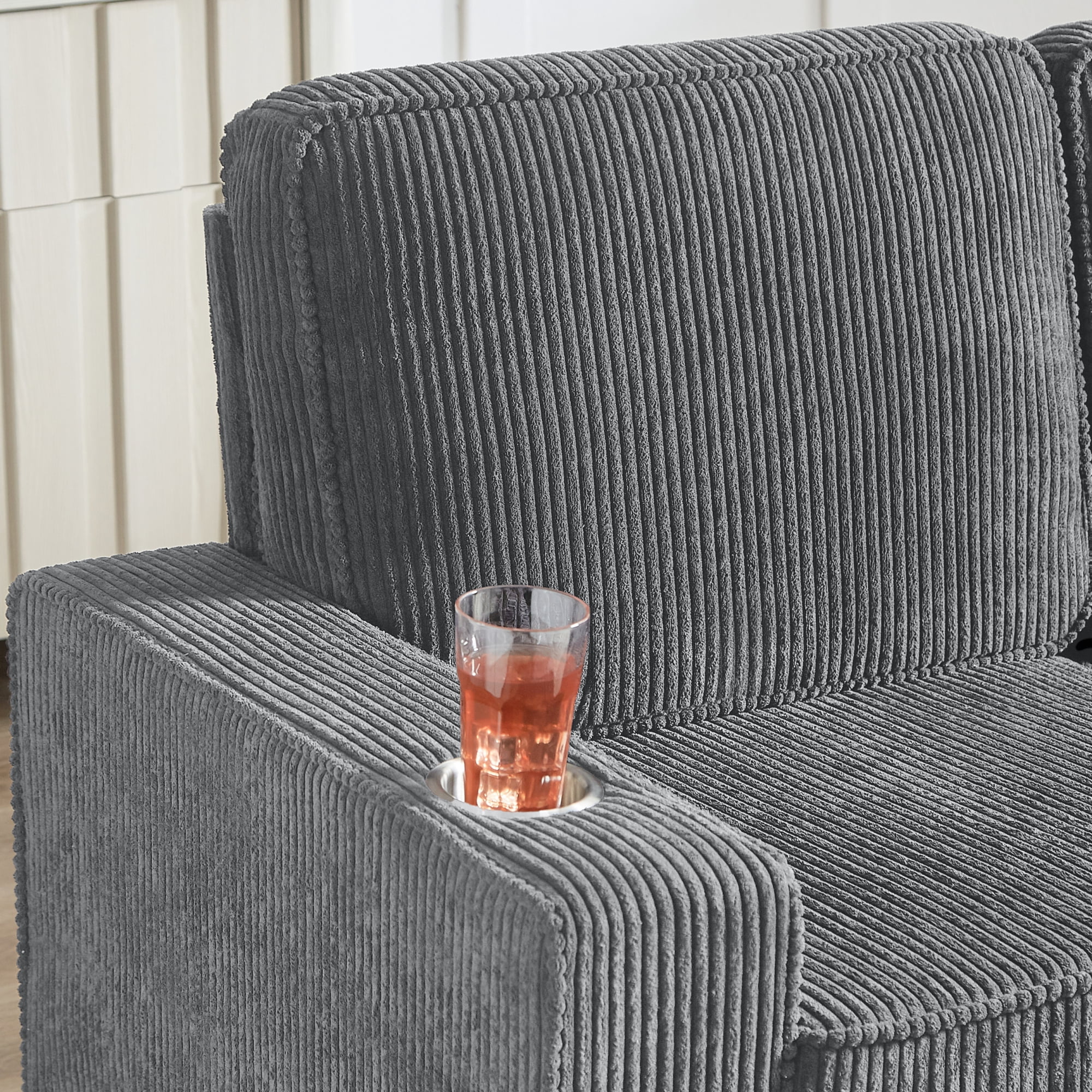 83.86" Large Sofa with Extra Deep Seats,Comfy Corduroy Couch with Cupholders,3 Seater Sofa for Living Room,Bedroom,Office,Gray+Corduroy