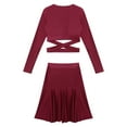 thumbnail image 6 of iEFiEL Womens Modern Lyrical Dance Costume Latin Performance Outfit Long Sleeve Crop Top with Split Tassel Skirt Burgundy XL, 6 of 7