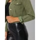 thumbnail image 4 of Chaqueta de mezclilla corta casual básica de manga larga con botones para mujer Verde oliva L, 4 of 6