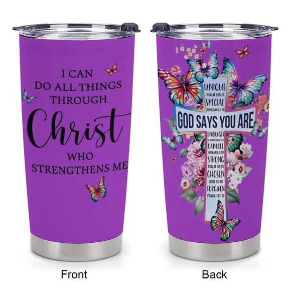 Christian Tumblers for Women, Bible Verse Cup with Scripture And Butterfly, Religious Coffee Cup Gift, Christian Water Bottle for Women, Catholic Drinkware, Mothers Day Bible Gifts