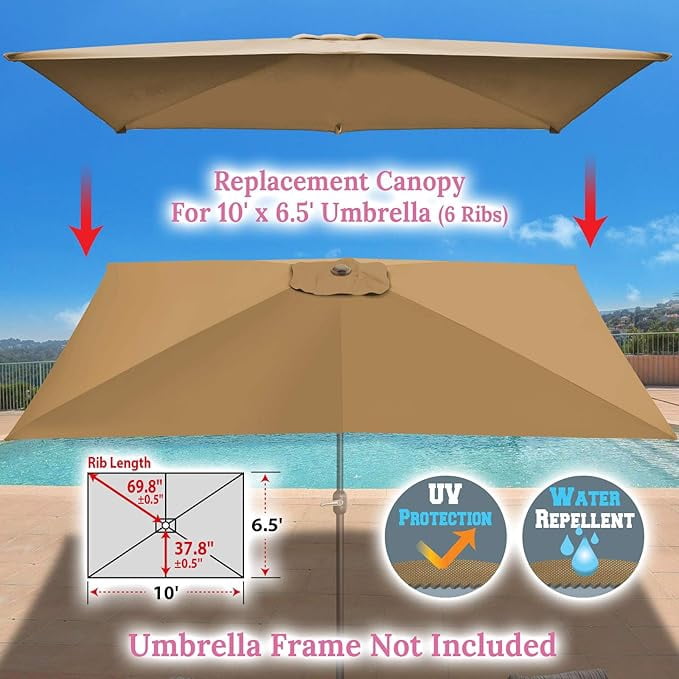 SOLAXO 6-Rib 10'x6.5' Patio Umbrella Replacement Canopy for Outdoor