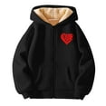 thumbnail image 4 of XEGLSBU Girls Winter Coat Size 7-8 Girls Zip up Hooded Jacket with Print Cute Casual Winter Warm up Outerwear for Kids with Pockets Girls Winter Coat A-Black Size 14-15 Years, 4 of 4