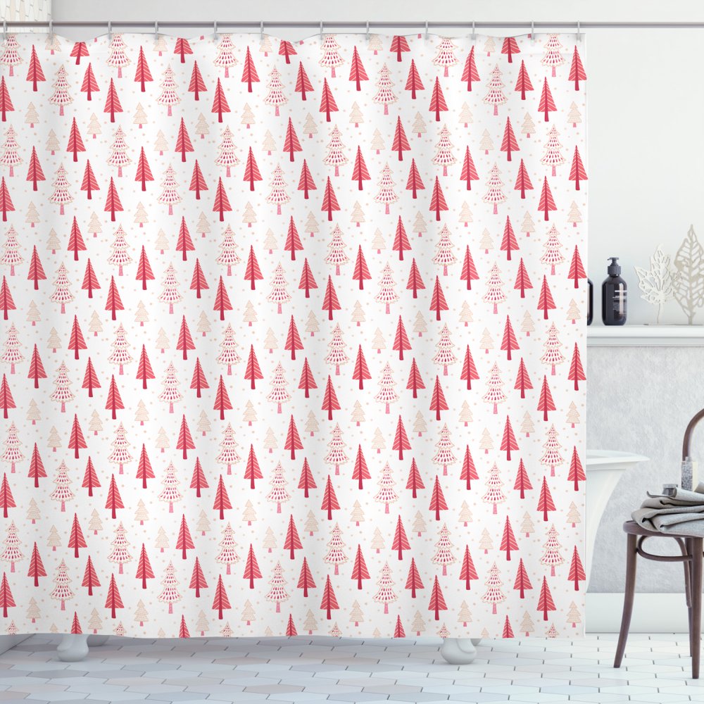 Christmas Shower Curtain, Ornamental Trees with Snowflakes and Stars