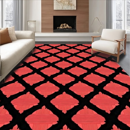 ODIKA 4'x6' Machine Washable Non-Slip Area Rug, Basketweave Crosshatch Waterproof with Vintage Appeal High Traffic Rug, Black, 701291