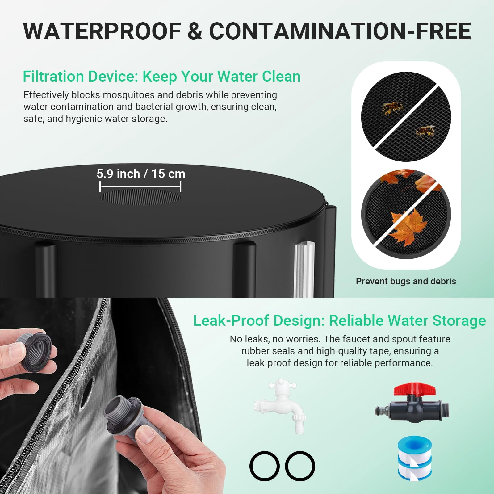 53 Gallon Collapsible Rain Barrel 1000D Rainwater Collection Storage Tank with Garden Hose