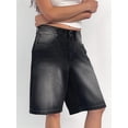 thumbnail image 4 of Women Baggy Denim Bermuda Shorts Y2k Vintage Straight Leg Casual Knee Length Jean Jorts with Pockets Dark Gray M, 4 of 9