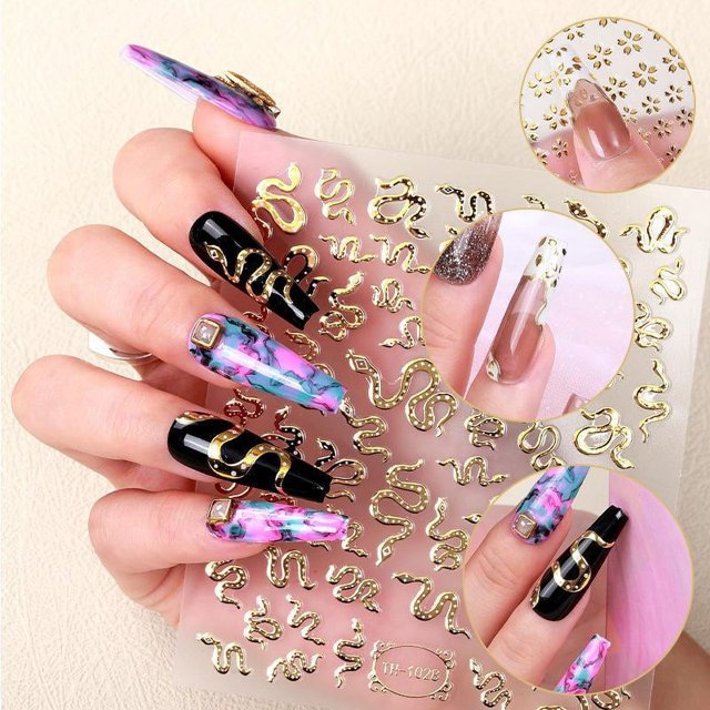 5pcs Gold Stamping 3d Nail Care Sticker DIY Nail Sticker Cute Snake Love Nail Care Sticker