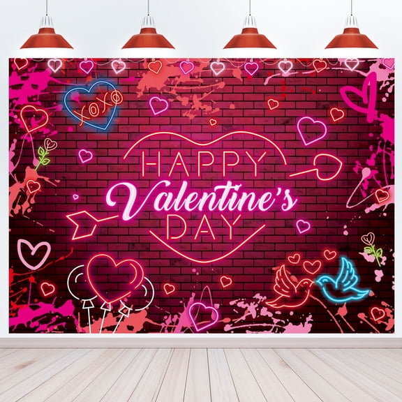 8x6FT Happy Valentine's Day Backdrop Red Glitter Heart Valentines Photography Background Valentines Theme Party Decorations Anniversary Party Supplies