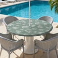 thumbnail image 7 of Round Outdoor Tablecloth with Zipper and Umbrella Hole, Fitted Table Cloth with Elastic, Oil Waterproof Tablecover for Patio Picnic Camping Garden Fits 49"-52" Round Table, Leaf, 7 of 7