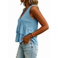 thumbnail image 3 of Women V Neck Ruffle Hem Tank Top Sleeveless Flowy Peplum Blouse Casual Light Blue XXXL, 3 of 7