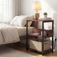 thumbnail image 2 of Costway 1 PCS Nightstand with Charging Station, 3-Tier Bedside Table with Open Shelves & Metal Frame Brown, 2 of 10