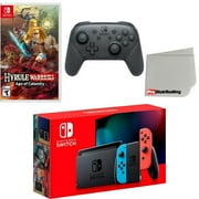 Nintendo Switch Console Neon Red & Blue with Extra Wireless Controller, Hyrule Warriors: Age of Calamity and Screen Cleaning Cloth