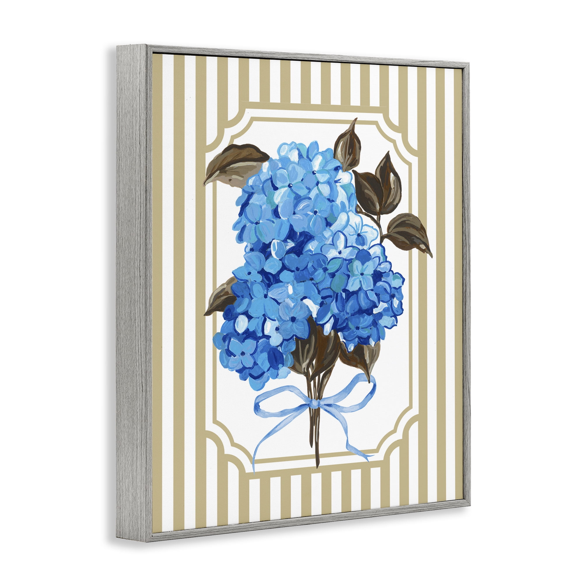 Blue Hydrangea Blossom Bow Gray Framed Giclee Art, design by Adonna Ebrahimi