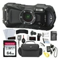 thumbnail image 1 of Ricoh WG-80 Digital Camera | Black Bundle with Conversion Tripod Adapter Camera Screw + Photo Starter Kit + 64GB Memory Card + Battery + Battery Charger + Camera Case + Floating Strap (8 Items), 1 of 9