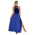 thumbnail image 2 of ZALDITA Women Modern Lyrical Dance Dress Halter Neck Leotard Mesh Maxi Overlay Dress Dancewear Blue XXL, 2 of 7