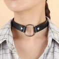 thumbnail image 4 of Gargantilla de cuero sintético negro para mujer, colgante ajustable, cadena de cuero, estilo gótico punk, collar corto circular con remache, 4 of 9