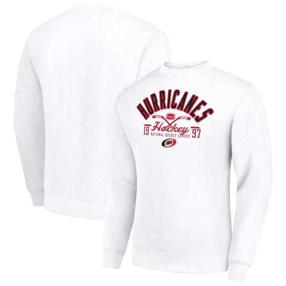 Men's Starter White Carolina Hurricanes Stick And Puck Logo Fleece Pullover Sweatshirt