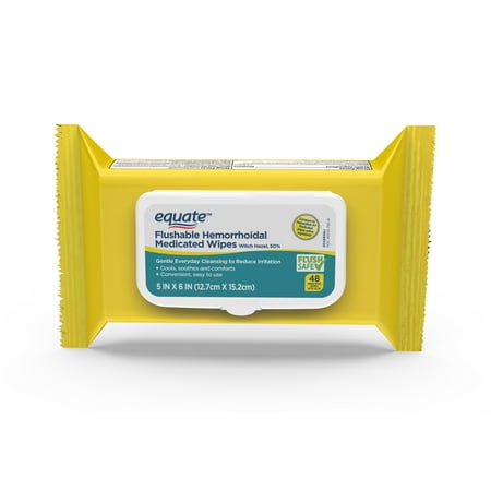 Equate Flushable Hemorrhoidal Medicated Wipes, 48 Count