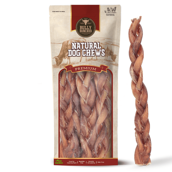 Bully Bunches 12" Braided Bully Sticks Odour Free All Natural Dog Chews 5 Pack