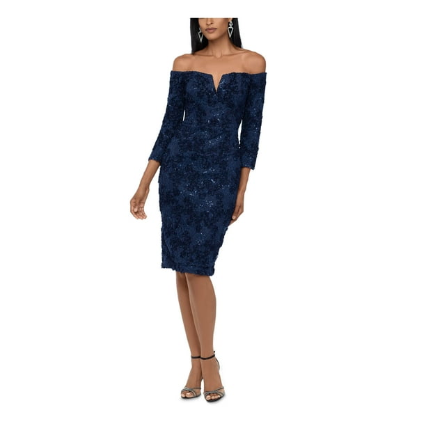 Navy lace off top the shoulder dress