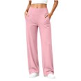 thumbnail image 2 of hoksml Women's Straight Leg Pants V Waist Wide Waistband Casual Pants with Pockets, 2 of 8
