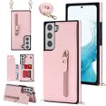 thumbnail image 1 of Nalacover Zipper Wallet Case for Samsung Galaxy S23 Plus, Luxury PU Leather Crossbody Lanyard Shoulder Strap Magnetic RFID Blocking Cover with Kickstand Card Slots Holder Shockproof Case,Pink, 1 of 11