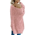 thumbnail image 4 of DYMADE Women Plush Long Pullover Raglan Sleeve Slash Neck Top Loose Sweater, 4 of 4