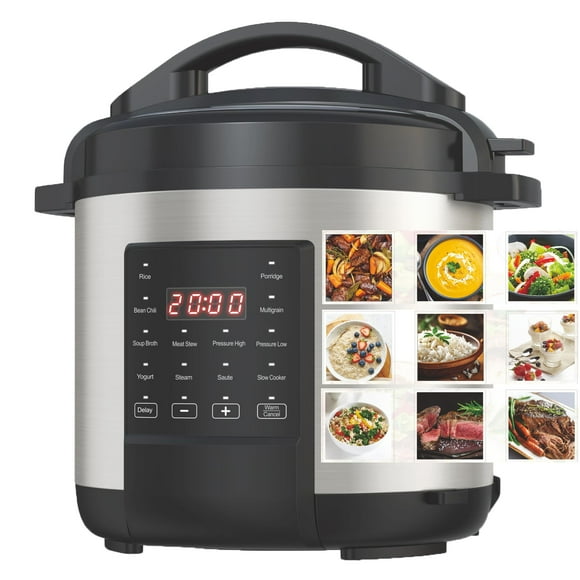 EMB Ironblade Olla de cocción múltiple 7 en 1, 6 litros, olla a presión programable de acero inoxidable de 1000 W, olla de cocción lenta, arrocera, vaporera, sartén, calentador de alimentos, yogurtera