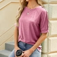 thumbnail image 4 of Scyoekwg Tops For Women Trendy Round Neck Button Sleeve Tshirt Loose Summer Comfy Lightweight Solid Color Short Sleeve T Shirts Casual Blouses (Pink,XL), 4 of 7
