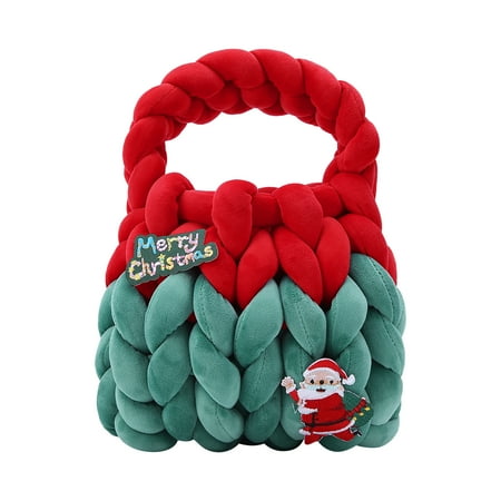 

Christmas Handwoven Tote Bags for Women Yarn Knit Shoulder Bag Braided Purse
