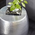 thumbnail image 6 of DecMode 14" x 16" Silver Aluminum Metal Drum Accent Table with Hammered Design, 1-Piece, 6 of 13