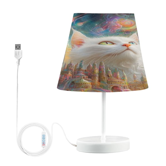 BZSMCE Table Lamp Creative White Cats and Tower Simple Pattern Night Light