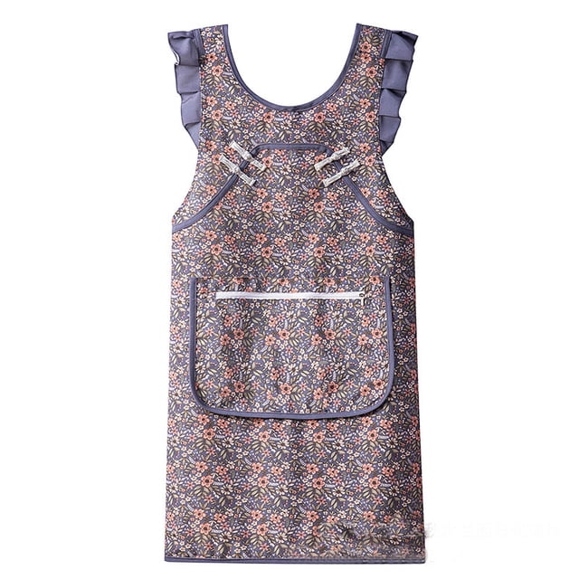 Delantal de lona floral para mujer con botones de rana y bolsillo