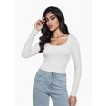 thumbnail image 3 of Women Crew Neck Knitted Crop Shirt Long Sleeve Low Cut Basic Solid Tee Sexy Cutout Blouse Top Streetwear, 3 of 6