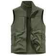 thumbnail image 2 of BiZtdJrK Men Fleece Cargo Vest Stand Collar Zip Up Sleeveless Workwear Jacket Outdoor Lightweight Hiking Travel Golf Vest with Pockets Clearance Items For Women Army Green XXXXXL, 2 of 4