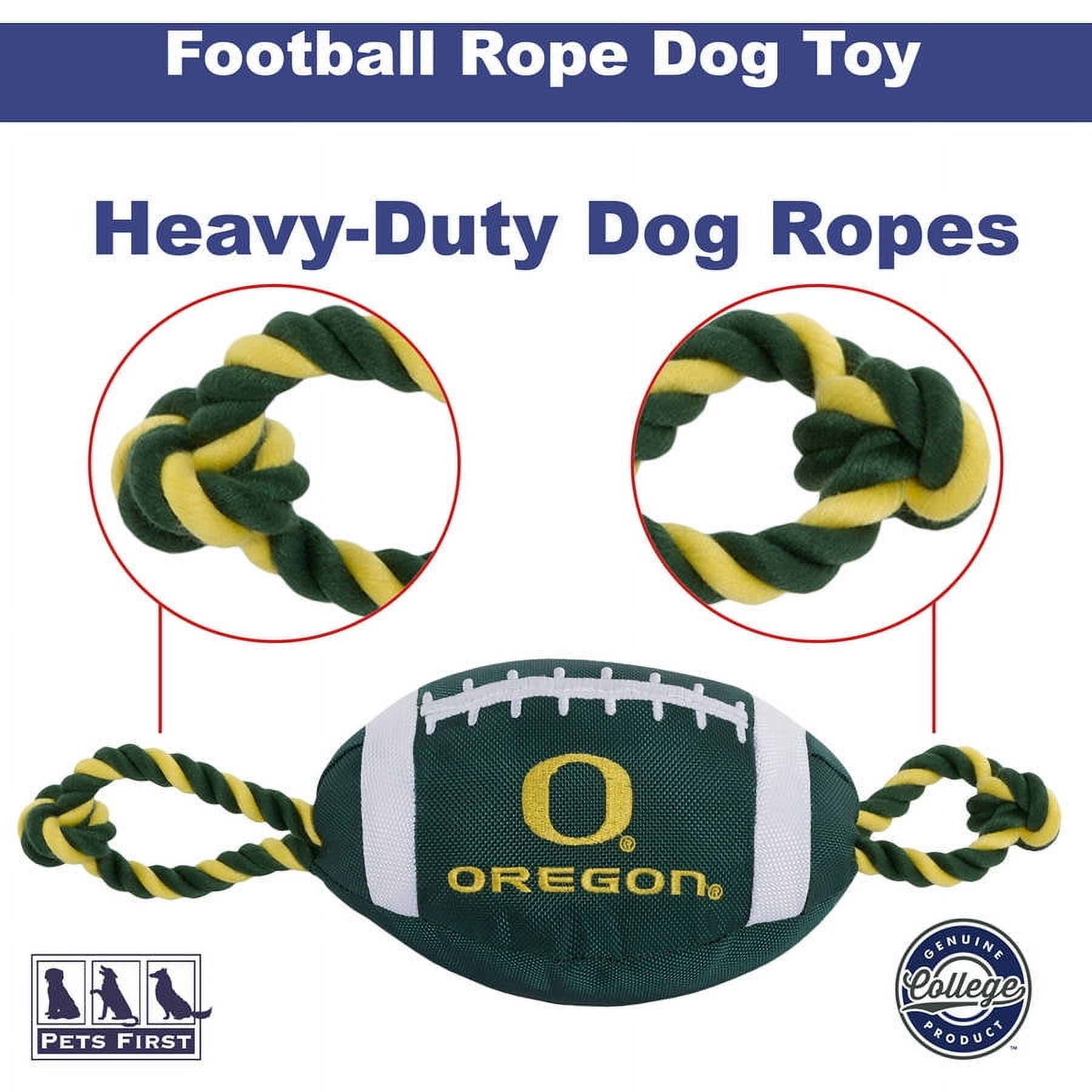 Pets First NCAA Oregon Ducks Strong, Durable, Chewable Football Dog Toy with Inner Squeaker and Side Ropes, Officialy Licensed