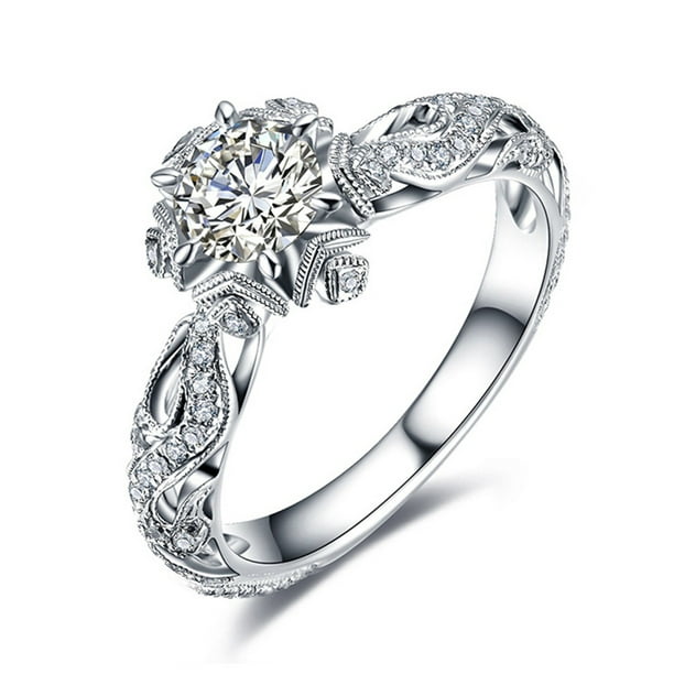AkoaDa AkoaDa Exquisite 0.8Ct White Sapphire Diamond Ring Sparkling ...