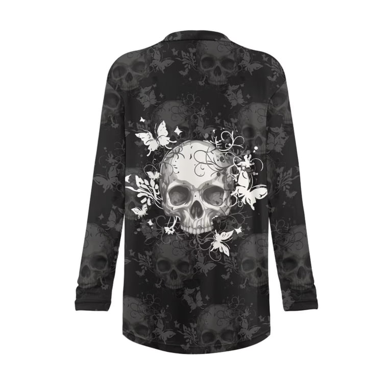 Psesaysky Womens Black Skull White Butterfly Cardigan Sweaters
