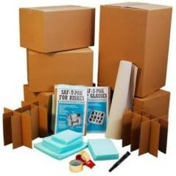 Kitchen Moving Box & Supplies Kit #1 4 Boxes with Dish/Glass Inserts