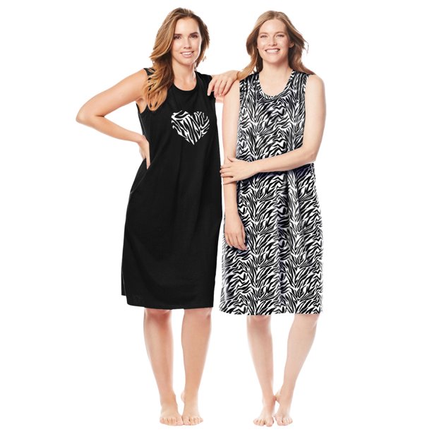 Dreams & Co. Women's Plus Size 2Pack Sleeveless Sleepshirt Nightgown