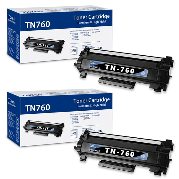 TN760 Toner Cartridge Compatible for Brother TN 760 High Yield MFC-L2710DW Printers (Black, 2-Pack)