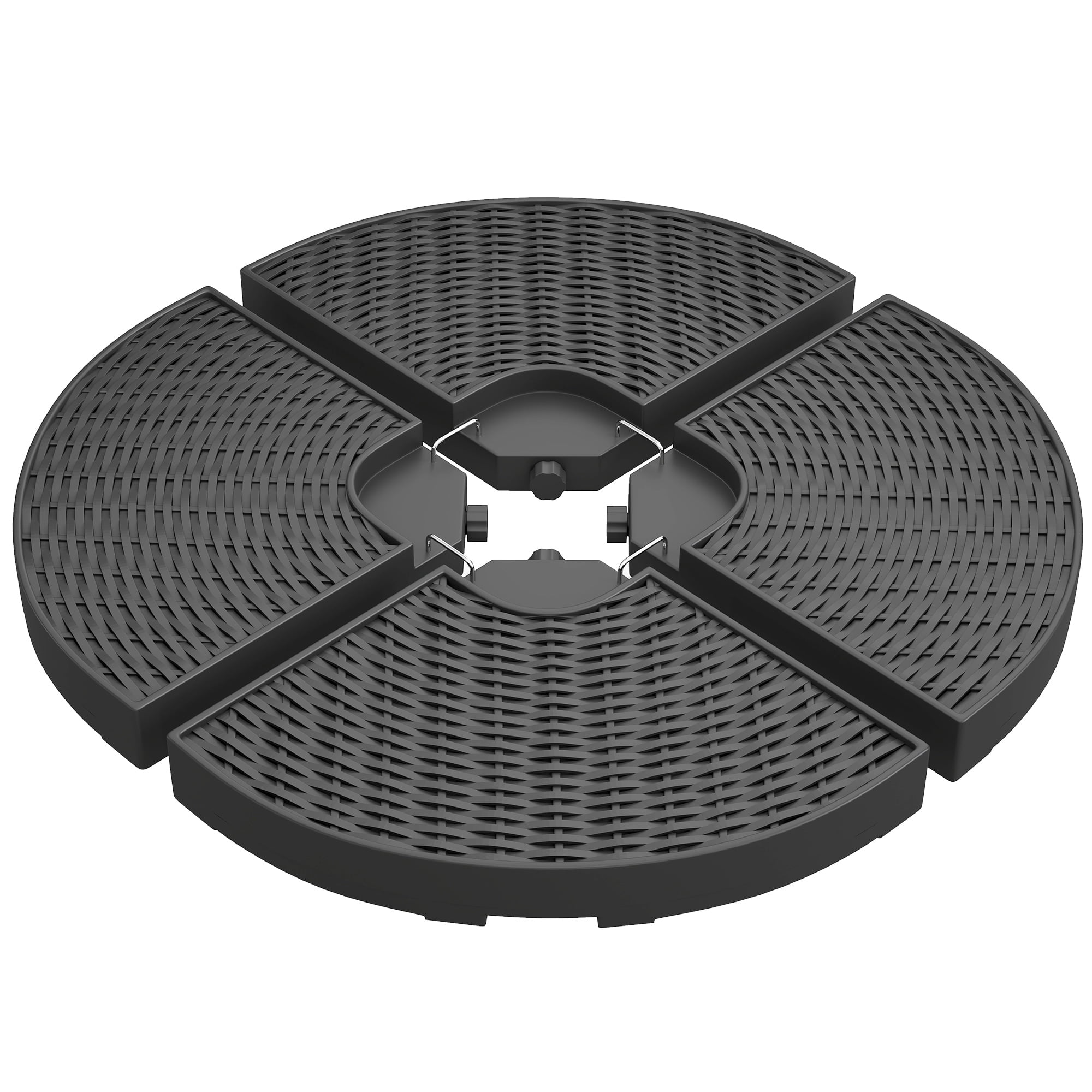 Outsunny 4-Piece 150lb Cantilever Patio Umbrella Base Weights for Offset Hanging Umbrella, Fasteners, Wicker-like HDPE Water or Sand Weights, Black