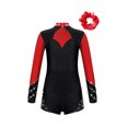 thumbnail image 2 of TTAO Kids Girls Long Sleeve Gymnastics Leotard Shorty Jumpsuit Yoga Skating Dance Unitard with Hair Band Set Red 8, 2 of 7