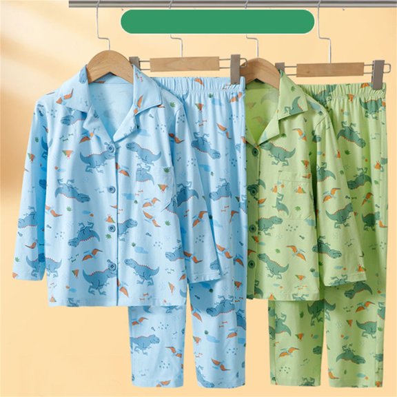 Boys Outfits Casual Dinosaur Print Long Sleeve Button Lapel Shirt Sweatpants Comfortable Loungewear 2 Piece Outfits 3-4 Y