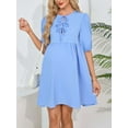 thumbnail image 5 of Deago Women's Short Puff Sleeve Maternity Dress Crew Neck Summer Casual Tie Front Loose Flowy Pregnancy Dresses for Baby Shower (Blue, S), 5 of 9