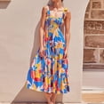 thumbnail image 2 of Fridja Fleurs Femmes Pois Print Robe Sans Manches Col Carré Floral Longue Robe, 2 of 7