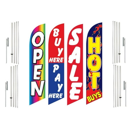 4 Swooper Flags With 4 Pole Kits Open Buy Pay Here Sale Hot Buys Advertsing