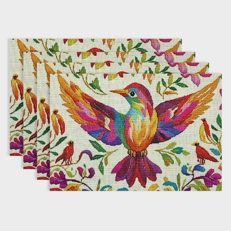 

Shiartex Bird Flower Cross Stitch Linen Placemat Set of 4 for Birthday Parties Christmas Restaurants Home Decoration 18x12in